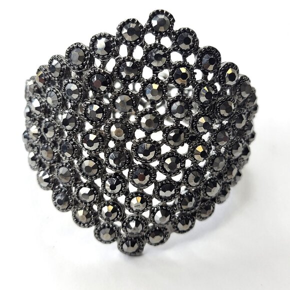 Gorgeous Hematite Rhinestone Wide Cuff Bracelet - Picture 3 of 15
